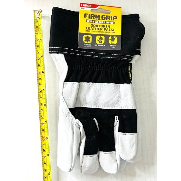Firm Grip Goat Skin Leather Gloves Large Black White Safety Cuff No Break-In NEW - Picture 6 of 7